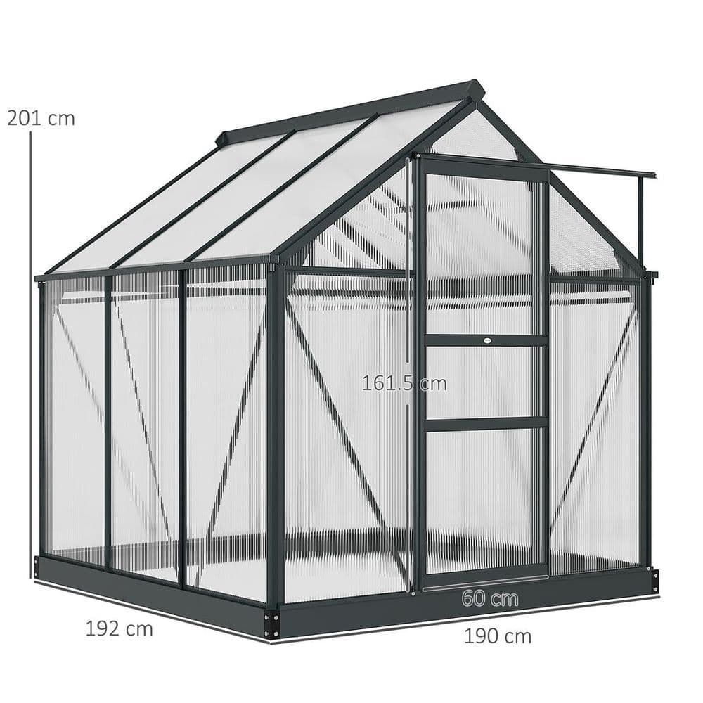 image-Polycarbonate Walk-In Garden Greenhouse Aluminium Frame w/ Slide Door 6 x 6ft