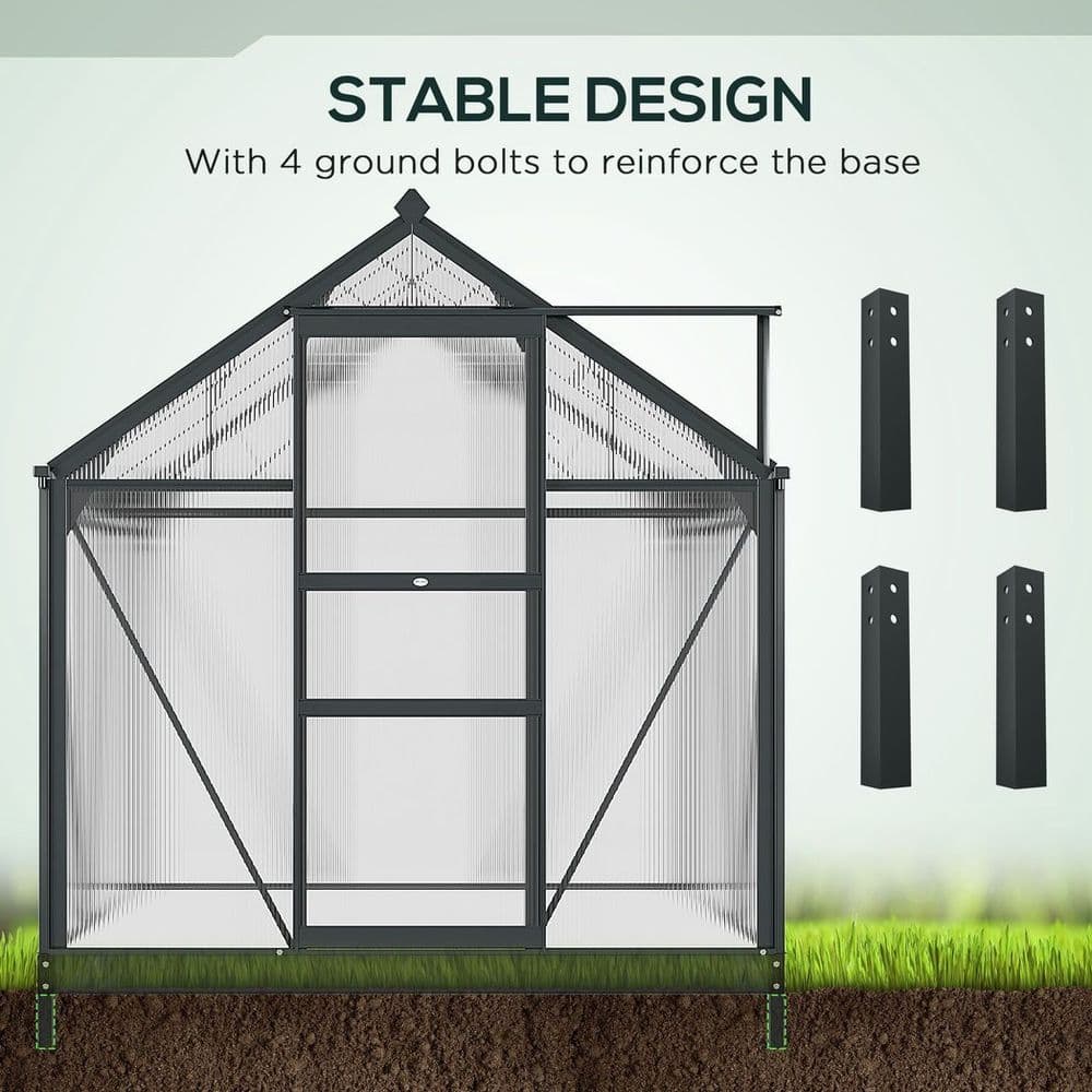 image-Polycarbonate Walk-In Garden Greenhouse Aluminium Frame w/ Slide Door 6 x 6ft