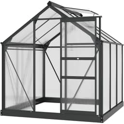 image-Polycarbonate Walk-In Garden Greenhouse Aluminium Frame w/ Slide Door 6 x 6ft