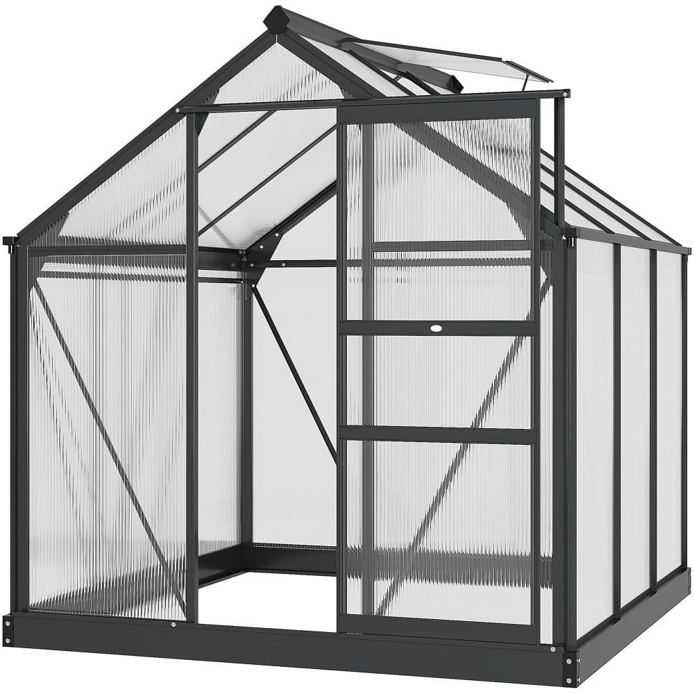 image-Polycarbonate Walk-In Garden Greenhouse Aluminium Frame w/ Slide Door 6 x 6ft