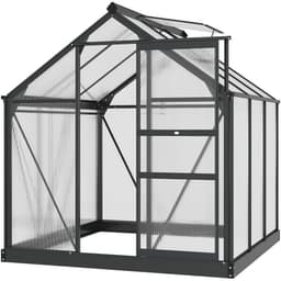 image-Polycarbonate Walk-In Garden Greenhouse Aluminium Frame w/ Slide Door 6 x 6ft
