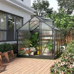 image-Polycarbonate Walk-In Garden Greenhouse Aluminium Frame w/ Slide Door 6 x 6ft