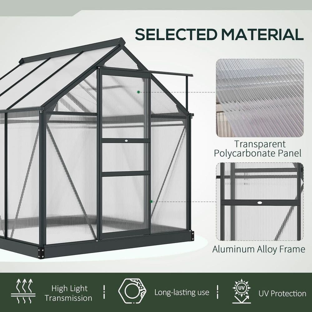 image-Polycarbonate Walk-In Garden Greenhouse Aluminium Frame w/ Slide Door 6 x 6ft