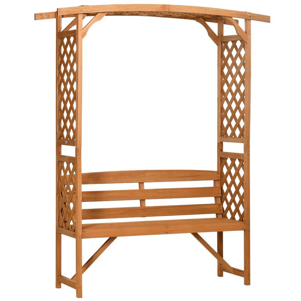 image-Patio Garden Bench, Arch Pergola with Natural Wooden Garden Arbour with Seat