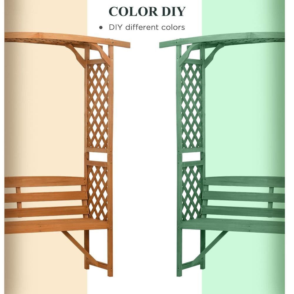 image-Patio Garden Bench, Arch Pergola with Natural Wooden Garden Arbour with Seat
