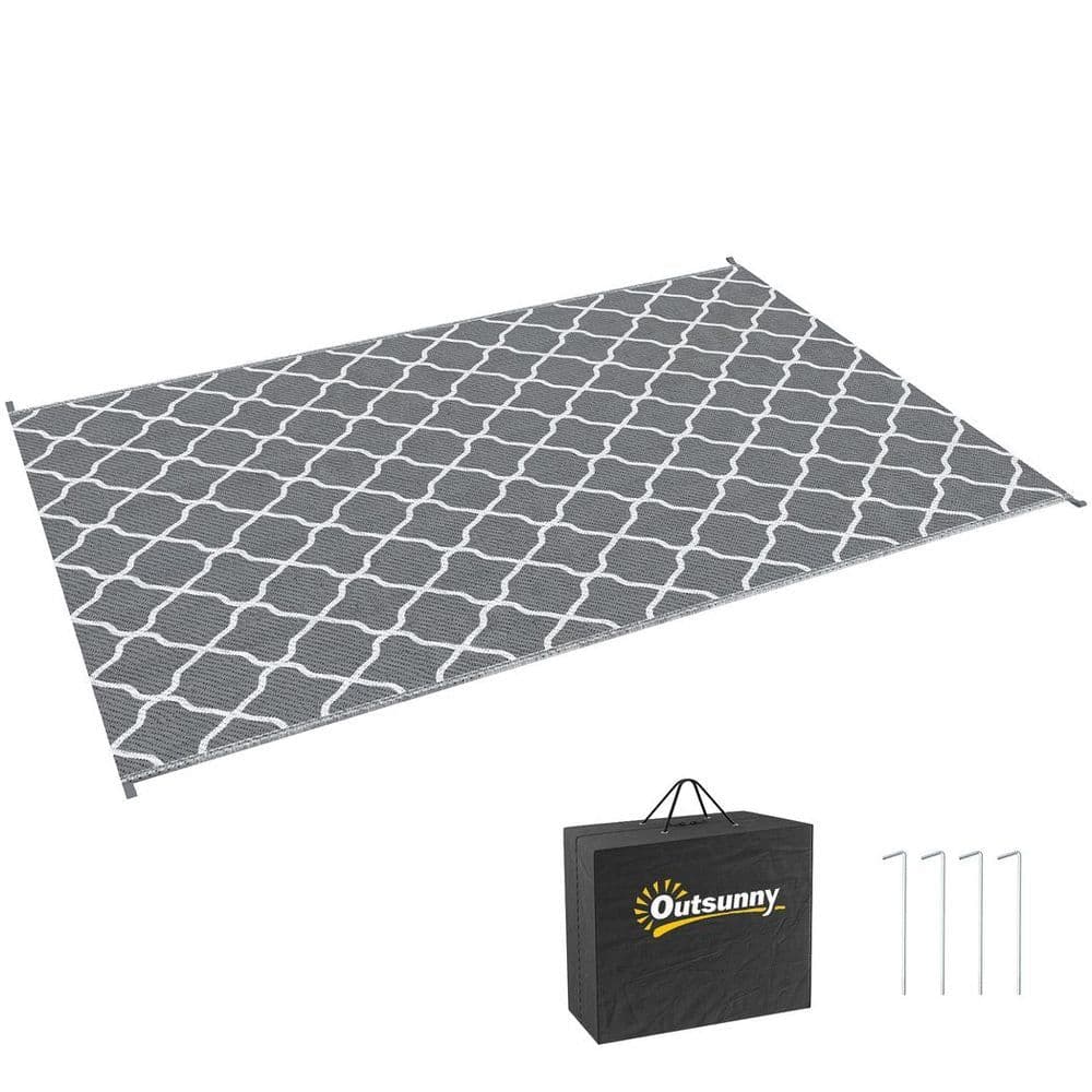 image-Reversible Outdoor Rug W/ Carry Bag for RV Camping Beach, 182 x 274 cm, Grey