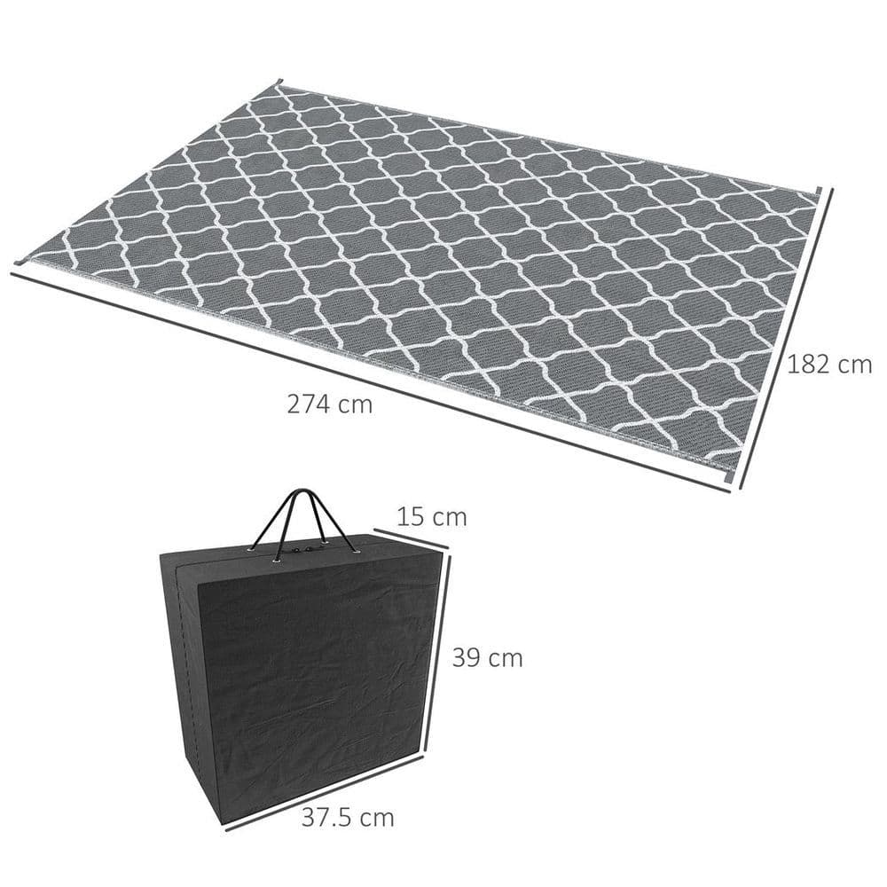 image-Reversible Outdoor Rug W/ Carry Bag for RV Camping Beach, 182 x 274 cm, Grey