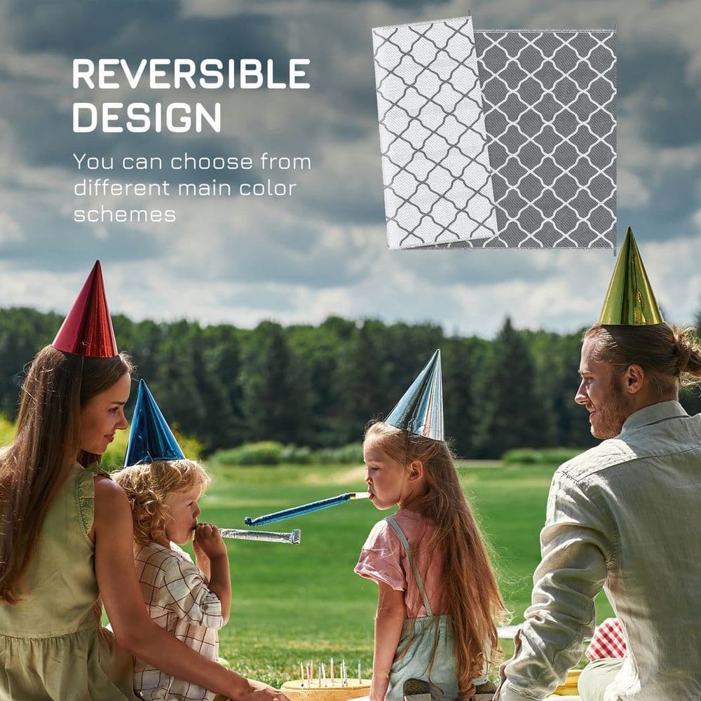 image-Reversible Outdoor Rug W/ Carry Bag for RV Camping Beach, 182 x 274 cm, Grey