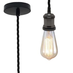 image-2m Black Twisted Cable Pendant E27 Base Shiny Black Holder~1729