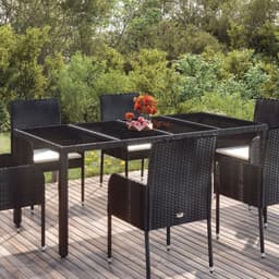 image-Garden Table with Glass Top Black 190x90x75 cm Poly Rattan