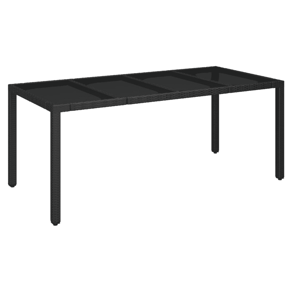 image-Garden Table with Glass Top Black 190x90x75 cm Poly Rattan