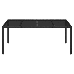 image-Garden Table with Glass Top Black 190x90x75 cm Poly Rattan
