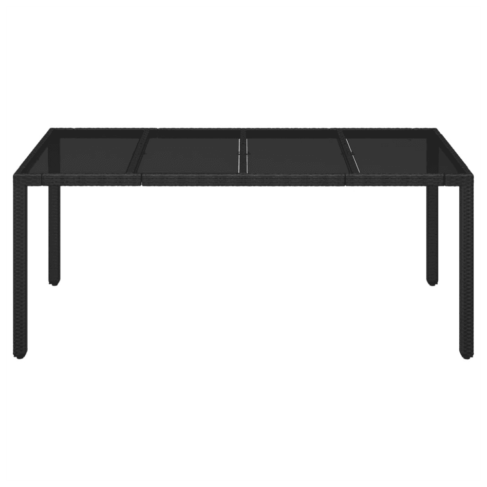 image-Garden Table with Glass Top Black 190x90x75 cm Poly Rattan