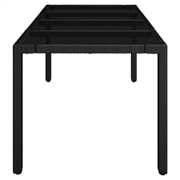 image-Garden Table with Glass Top Black 190x90x75 cm Poly Rattan