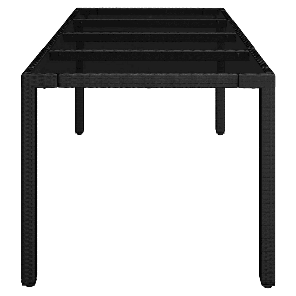 image-Garden Table with Glass Top Black 190x90x75 cm Poly Rattan