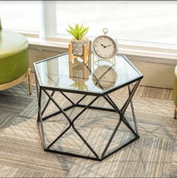 image-Hexagon Tempered Glass Black Coffee Side Table (Big) - SLENDER