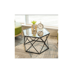 image-Hexagon Tempered Glass Black Coffee Side Table (Big) - SLENDER
