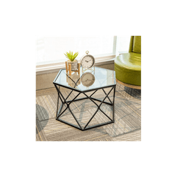 image-Hexagon Tempered Glass Black Coffee Side Table (Big) - SLENDER