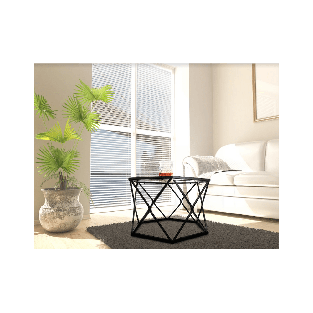 image-Hexagon Tempered Glass Black Coffee Side Table (Big) - SLENDER
