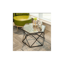 image-Hexagon Tempered Glass Black Coffee Side Table (Big) - SLENDER