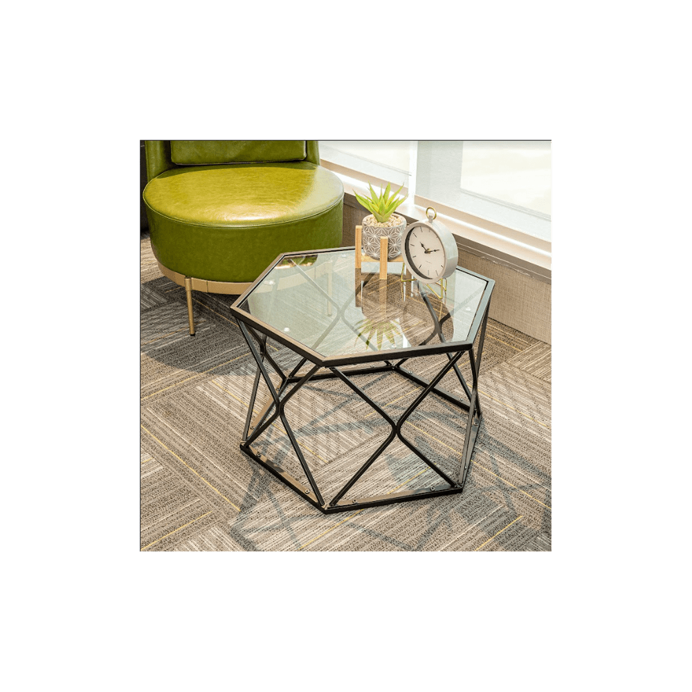image-Hexagon Tempered Glass Black Coffee Side Table (Big) - SLENDER