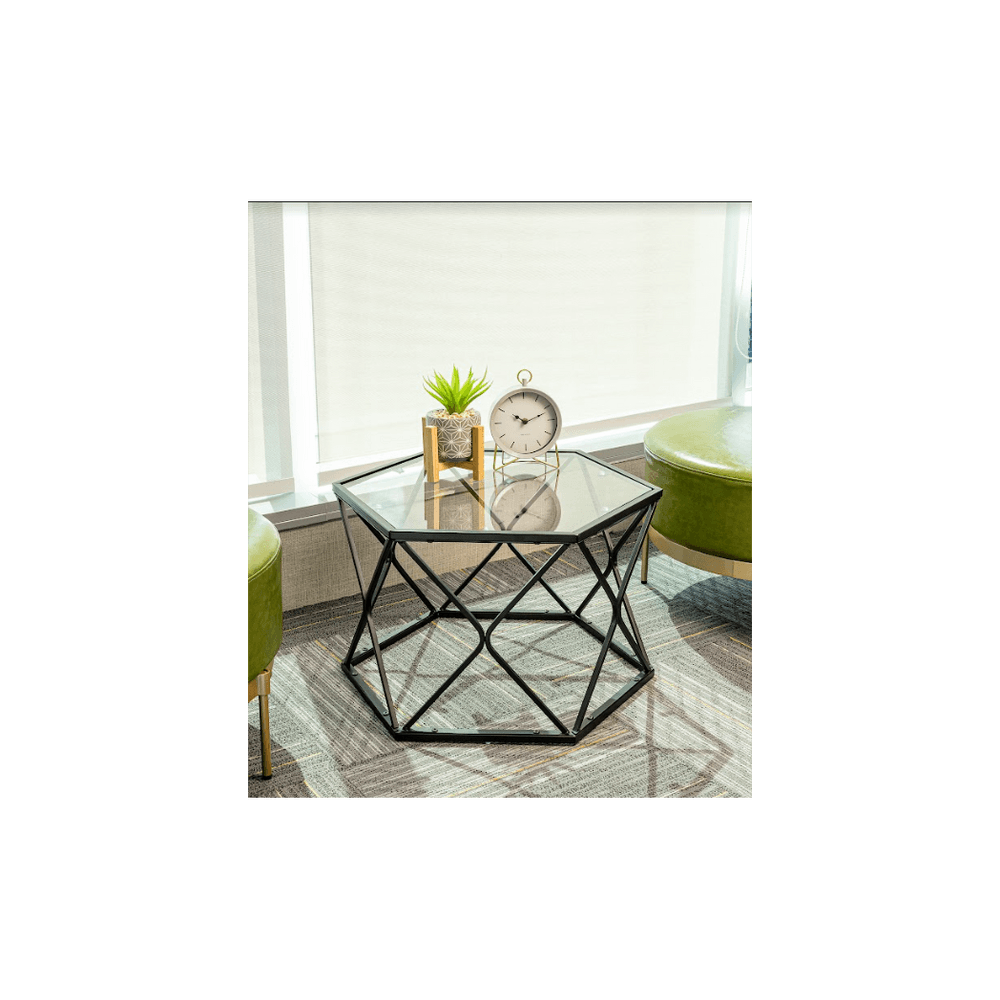 image-Hexagon Tempered Glass Black Coffee Side Table (Big) - SLENDER