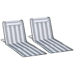 image-Outsunny 2 Pieces Outdoor Beach Mat Steel Reclining Chair Set w/ Pillow Grey