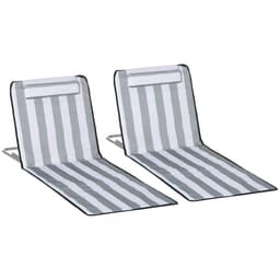 image-Outsunny 2 Pieces Outdoor Beach Mat Steel Reclining Chair Set w/ Pillow Grey