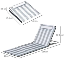 image-Outsunny 2 Pieces Outdoor Beach Mat Steel Reclining Chair Set w/ Pillow Grey