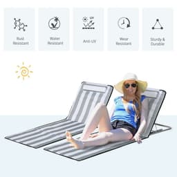 image-Outsunny 2 Pieces Outdoor Beach Mat Steel Reclining Chair Set w/ Pillow Grey