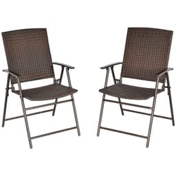 image-Outsunny 2pcs Rattan Chair Foldable Garden Furniture w/ Armrest Steel Frame