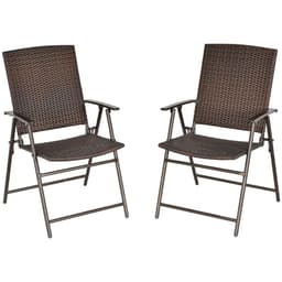 image-Outsunny 2pcs Rattan Chair Foldable Garden Furniture w/ Armrest Steel Frame