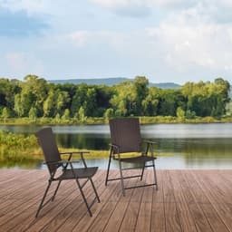 image-Outsunny 2pcs Rattan Chair Foldable Garden Furniture w/ Armrest Steel Frame