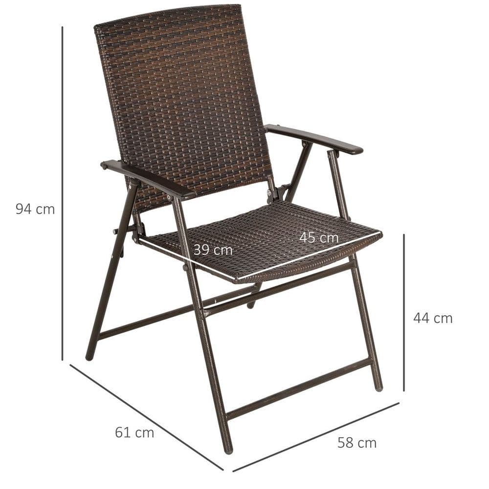 image-Outsunny 2pcs Rattan Chair Foldable Garden Furniture w/ Armrest Steel Frame