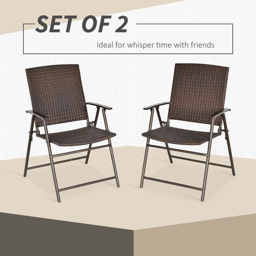 image-Outsunny 2pcs Rattan Chair Foldable Garden Furniture w/ Armrest Steel Frame