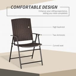 image-Outsunny 2pcs Rattan Chair Foldable Garden Furniture w/ Armrest Steel Frame