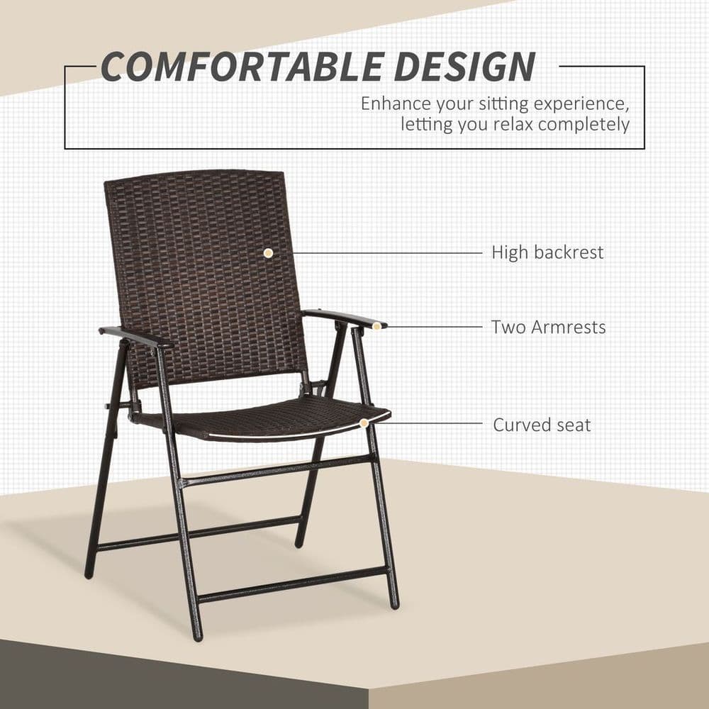 image-Outsunny 2pcs Rattan Chair Foldable Garden Furniture w/ Armrest Steel Frame