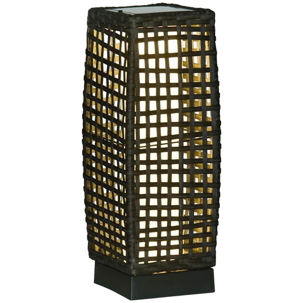 image-Outsunny Outdoor Rattan Solar Lantern wtih Auto On/Off Solar Powered LED Lights