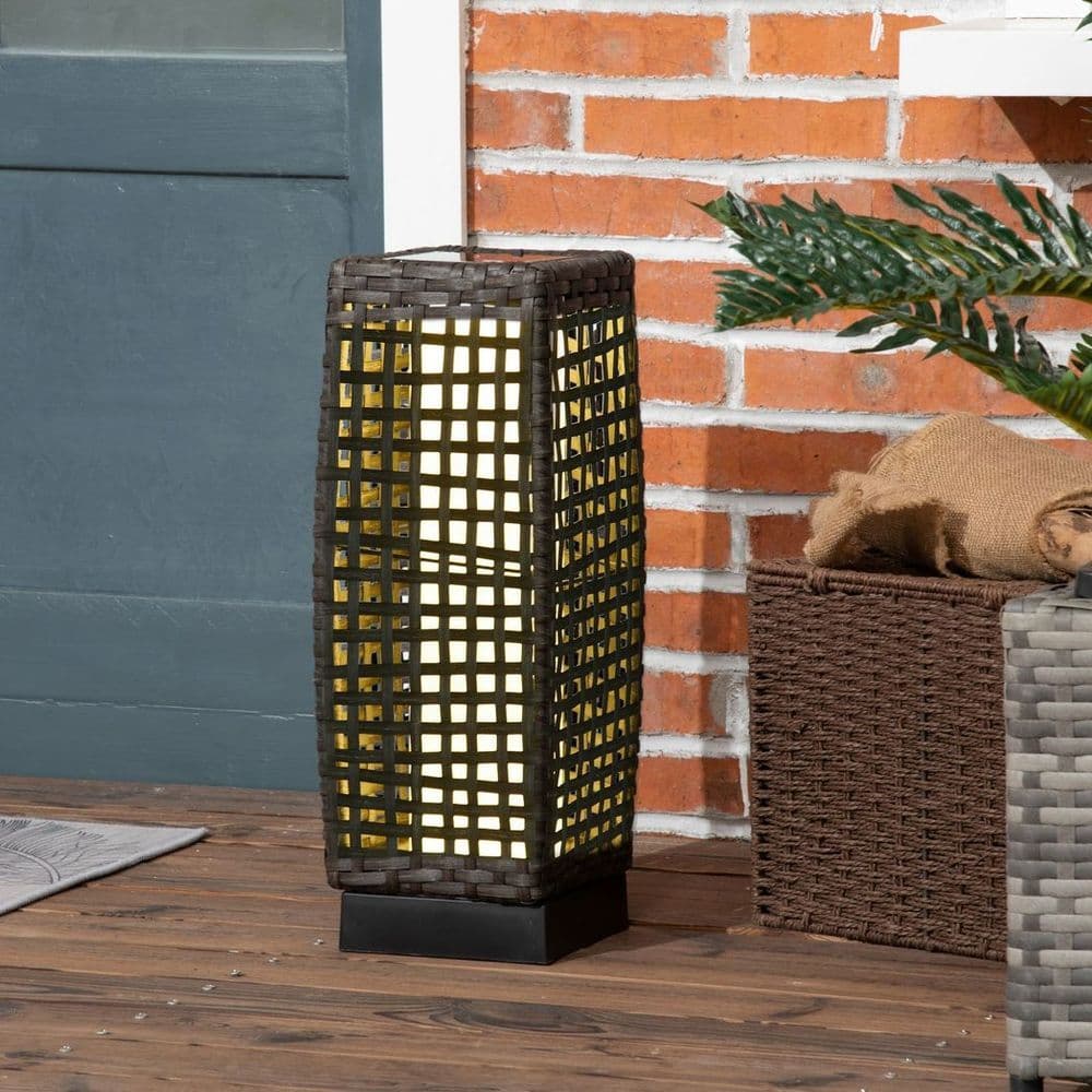 image-Outsunny Outdoor Rattan Solar Lantern wtih Auto On/Off Solar Powered LED Lights