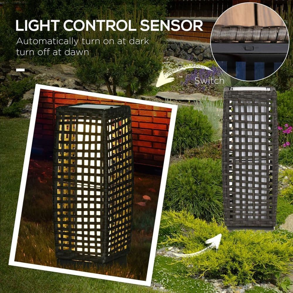 image-Outsunny Outdoor Rattan Solar Lantern wtih Auto On/Off Solar Powered LED Lights