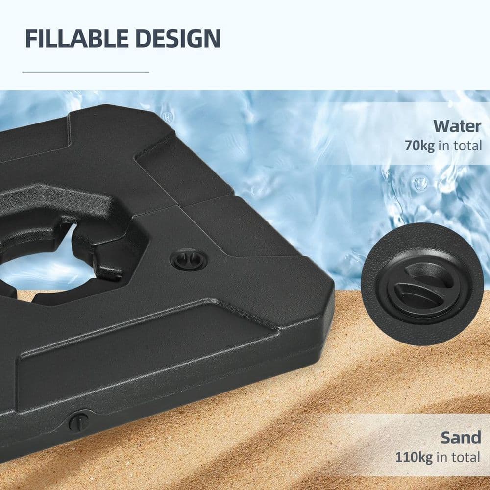 image-Outsunny Umbrella Weights for Offset Parasols, 110kg Sand or 70kg Water Filled