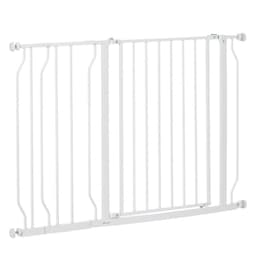 image-PawHut Dog Gate Wide Stair Gate w/ Door Pressure Fit, 75-115W cm, White