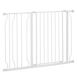 image-PawHut Dog Gate Wide Stair Gate w/ Door Pressure Fit, 75-115W cm, White
