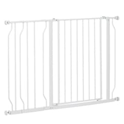image-PawHut Dog Gate Wide Stair Gate w/ Door Pressure Fit, 75-115W cm, White
