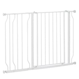 image-PawHut Dog Gate Wide Stair Gate w/ Door Pressure Fit, 75-115W cm, White