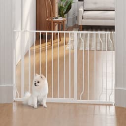 image-PawHut Dog Gate Wide Stair Gate w/ Door Pressure Fit, 75-115W cm, White