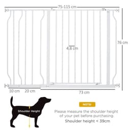 image-PawHut Dog Gate Wide Stair Gate w/ Door Pressure Fit, 75-115W cm, White