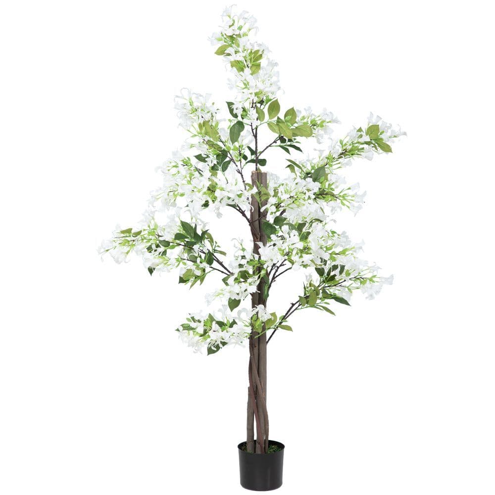 image-HOMCOM Potted Artificial Plants Honeysuckle Flower for Indoor Outdoor, White
