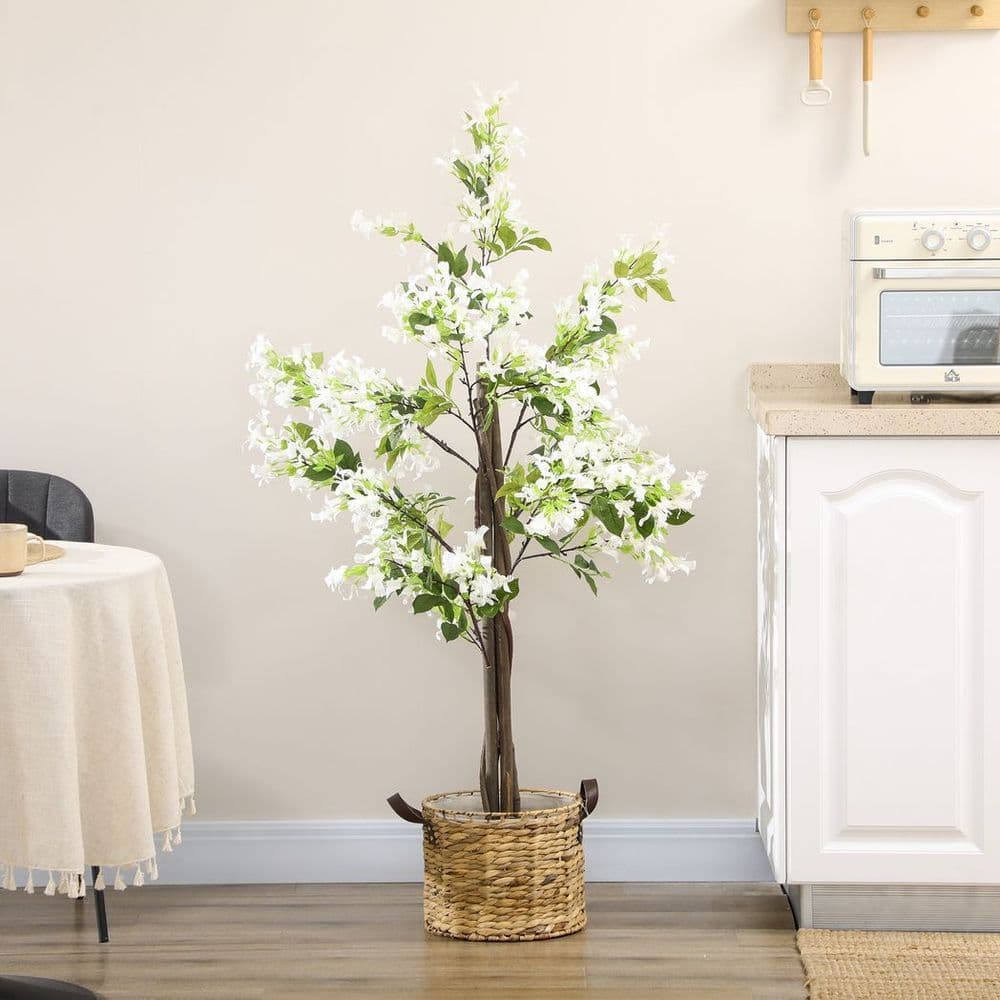 image-HOMCOM Potted Artificial Plants Honeysuckle Flower for Indoor Outdoor, White