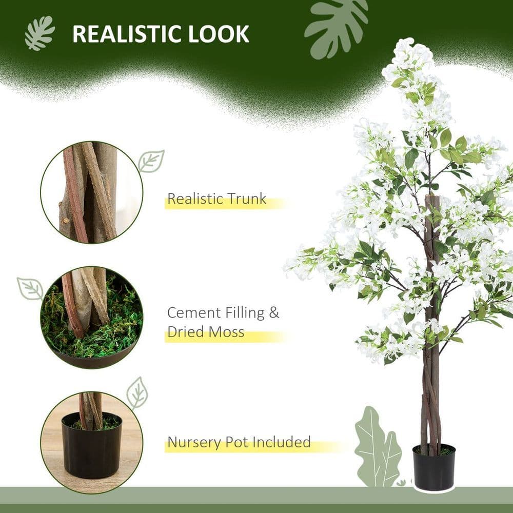 image-HOMCOM Potted Artificial Plants Honeysuckle Flower for Indoor Outdoor, White